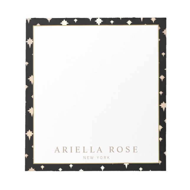 Bloco De Notas Notepad de Padrão de Estrelas Douradas Chic Elegan (Frente)