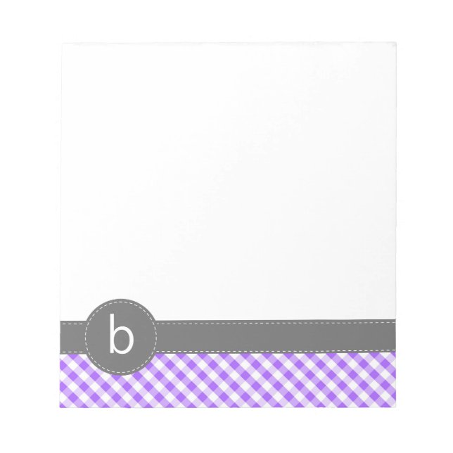 Bloco De Notas Notepad de padrão Gingham roxo Monograma (Frente)