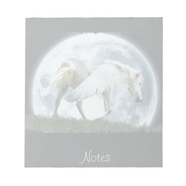 Bloco De Notas Notepad de Pegasus Branco e Fantasia de Lua Comple (Frente)