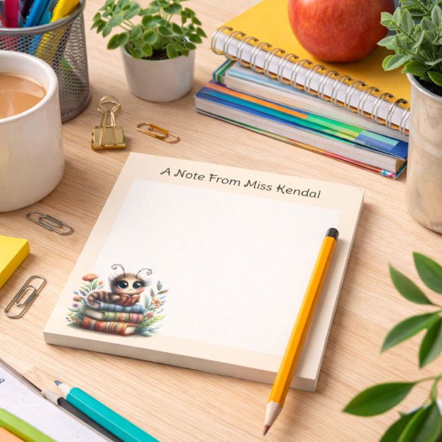 Bloco De Notas Notepad de Pêssego do Bookworm Whimsical (Criador carregado)