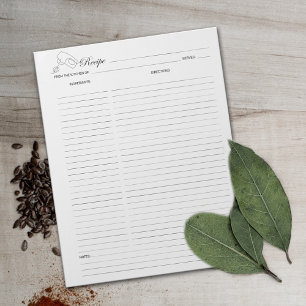 Bloco De Notas Notepad de Receita Culinária Minimalista Simples