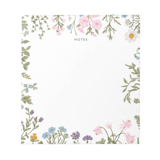 Bloco De Notas Notepad de Vintage Wildflower Garden (Frente)