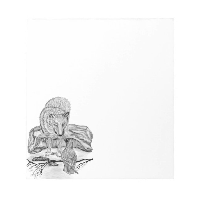 Bloco De Notas Notepad design preto e branco do Wolf e Raven (Frente)