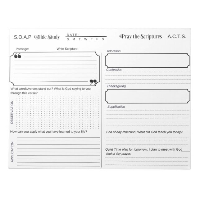 Bloco De Notas Notepad do Diário de Estudo de Bíblia SOAP (Frente)