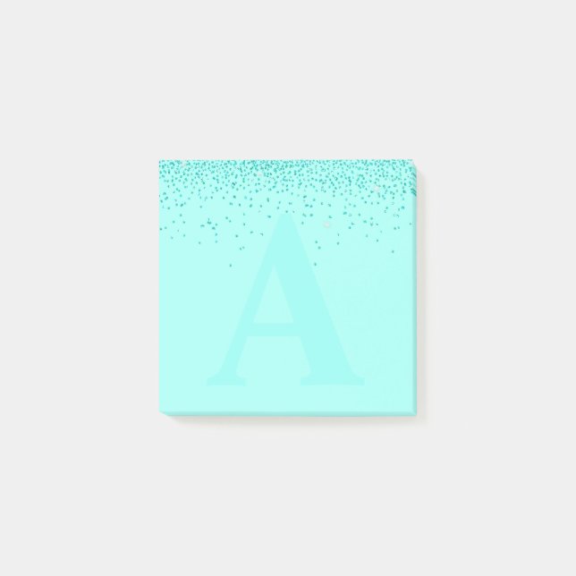 Bloco De Notas Notepad do Monograma da Glitter Aqua Personalizada (Frente)