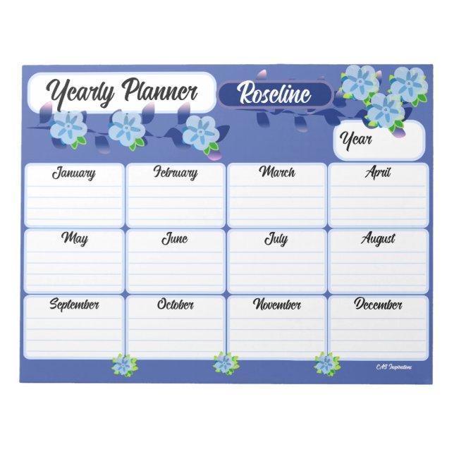 Bloco De Notas Notepad do Planejador Azul Anualmente (Frente)