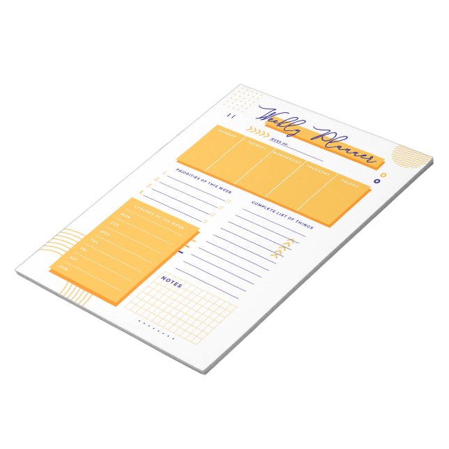 Bloco De Notas Notepad do Planejador Semanal Amarelo-Branco (Inclinado)