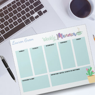 Bloco De Notas Notepad do Planejador Semanal Azul Personalizado