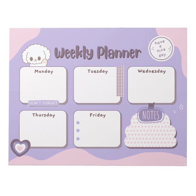 Bloco De Notas Notepad do Planejador Semanal Kawaii Puppy (Frente)
