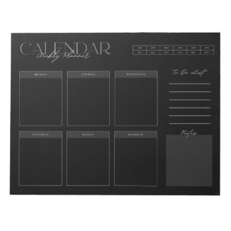 Bloco De Notas Notepad do Planejador Semanal Preto Elegante