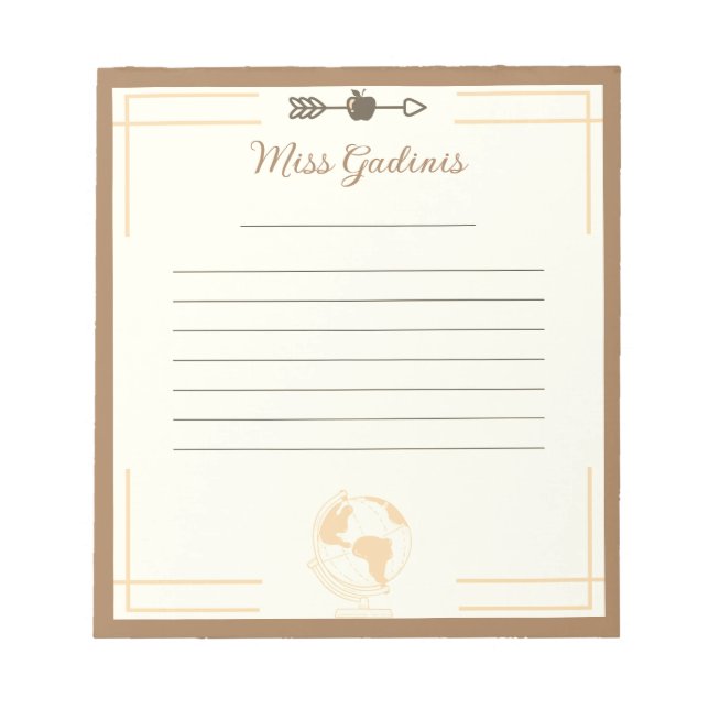 Bloco De Notas Notepad do Professor do Globe Dourado (Frente)