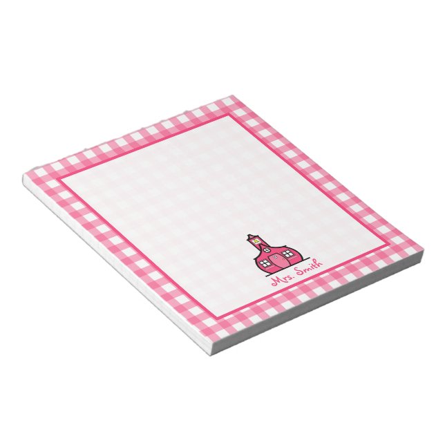 Bloco De Notas Notepad do professor Gingham rosa (Inclinado)