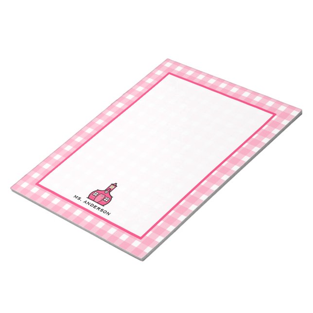 Bloco De Notas Notepad do professor Gingham rosa (Inclinado)