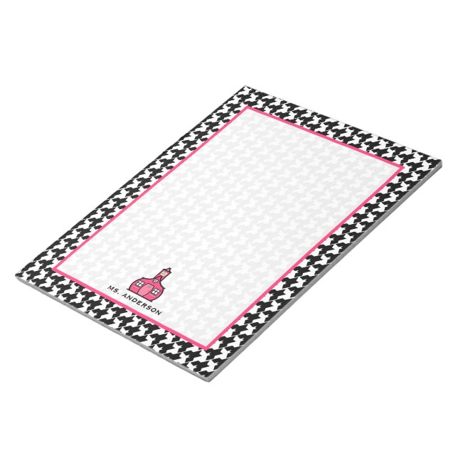 Bloco De Notas Notepad do professor Houndstooth e Rosa (Inclinado)
