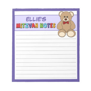 Bloco De Notas Notepad do Urso de Teddy Personalizado Mitzvah - R