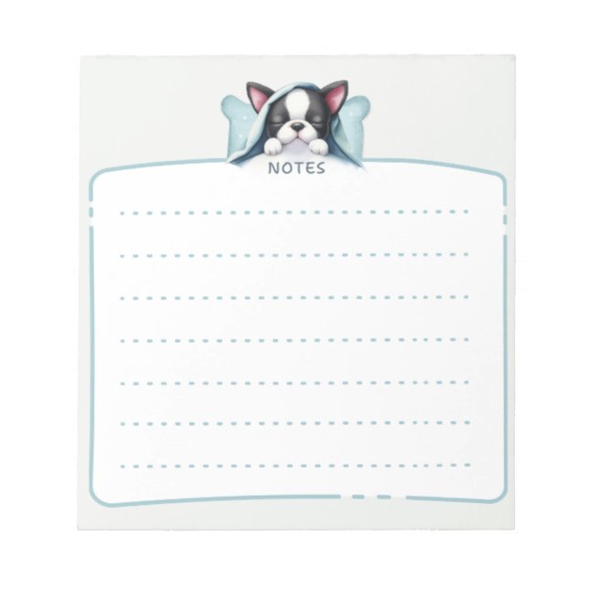 Bloco De Notas Notepad Dormindo em Boston Terrier (Frente)
