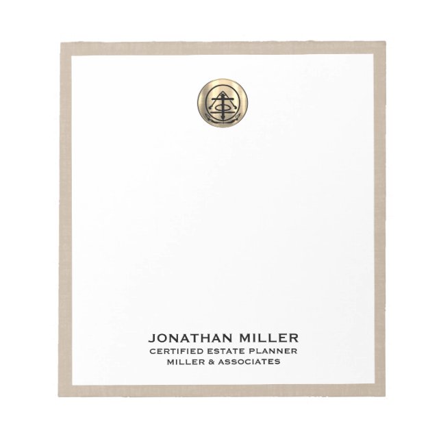 Bloco De Notas Notepad Elegante Line bege com logotipo Dourado (Frente)