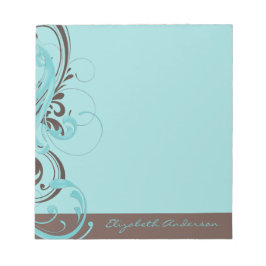 Bloco De Notas Notepad Floral Azul-Aqua Personalizado
