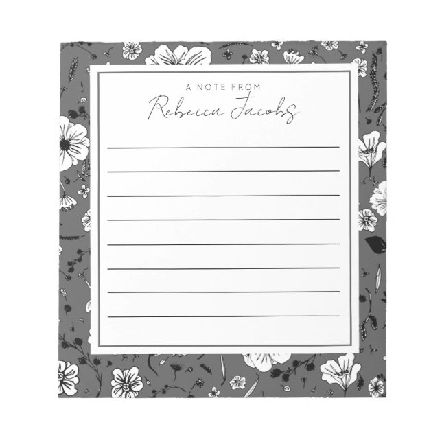 Bloco De Notas Notepad Floral cinza (Frente)