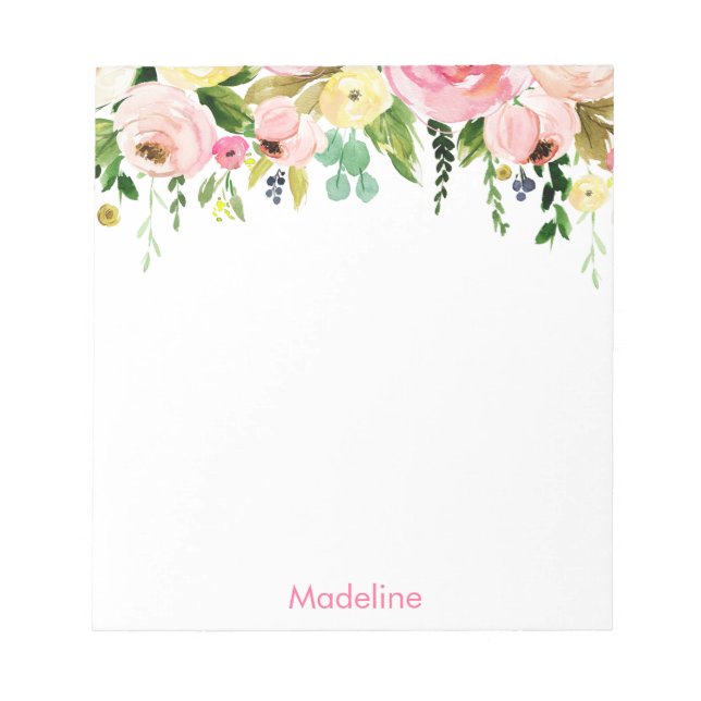 Bloco De Notas Notepad Floral de Aquarela (Frente)