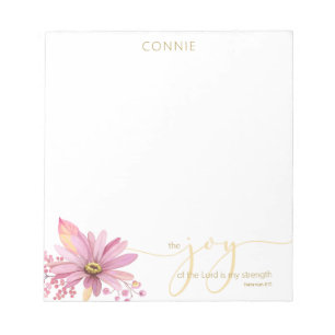 Bloco De Notas Notepad Floral de Aquarela Nehemiah 8:10