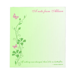 Bloco De Notas Notepad Floral de Borboleta Rosa e Verde