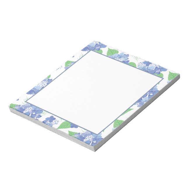 Bloco De Notas Notepad Floral de Hydrangea Azul Elegante (Invertido)