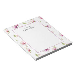 Bloco De Notas Notepad floral de magnólia rosa personalizado