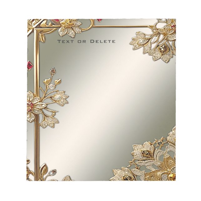 Bloco De Notas Notepad Floral do Ornamentado Dourado (Frente)