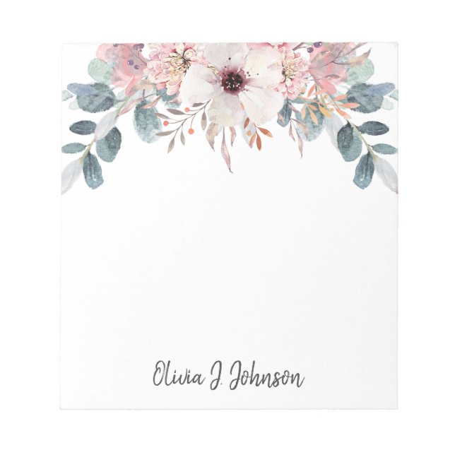 Bloco De Notas Notepad Floral Eucalyptus Watercolor (Frente)