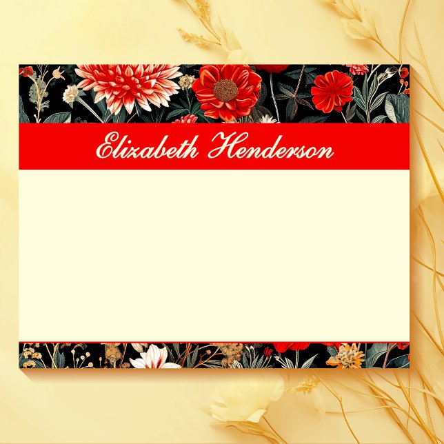 Bloco De Notas Notepad Floral Grande Vermelho e Escuro Creme (Criador carregado)