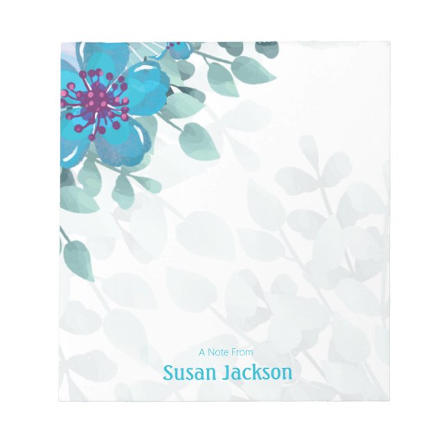Bloco De Notas Notepad Floral Turquesa Personalizado (Frente)