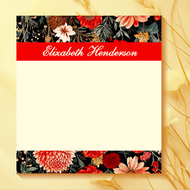 Bloco De Notas Notepad Floral vermelho e creme escuro