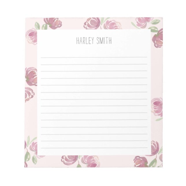 Bloco De Notas Notepad Floral Vinculado à rosa claro (Frente)