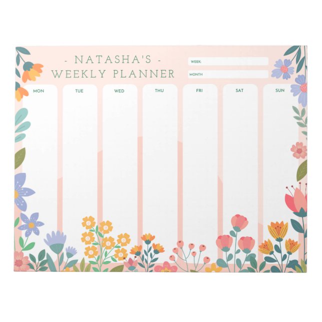 Bloco De Notas Notepad Floral Weekly Planner do Jardim Vibrante (Frente)