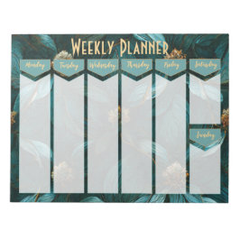 Bloco De Notas Notepad Floral Weekly Planner Teal e Dourada