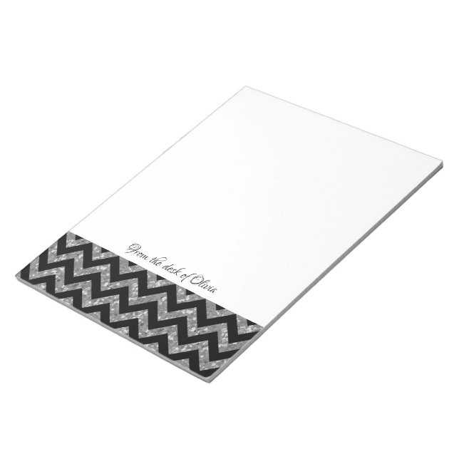 Bloco De Notas Notepad Glitter Silver Chevron (Inclinado)