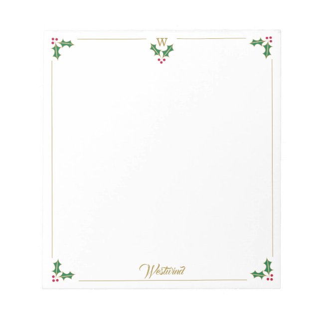 Bloco De Notas Notepad Holly Monograma Personalizado (Frente)