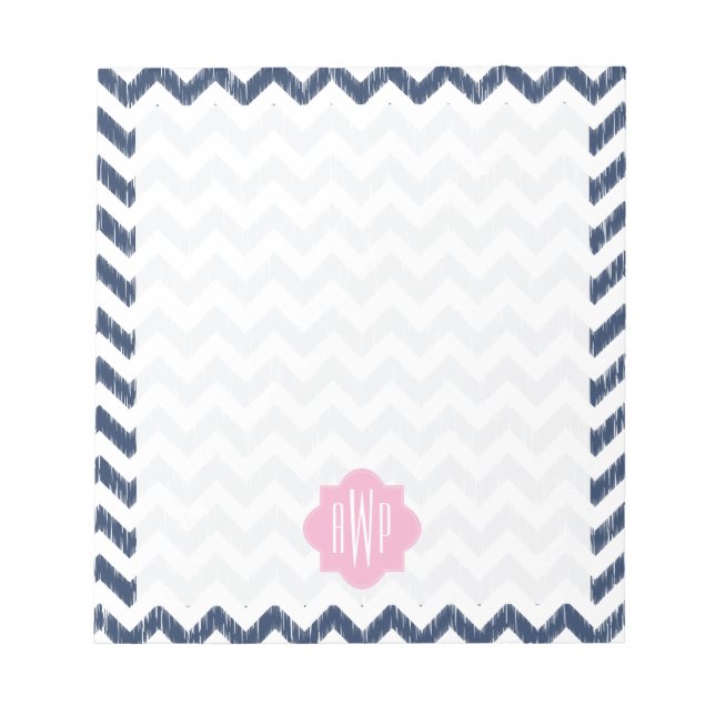 Bloco De Notas Notepad Ikat Monograma Azul (Frente)