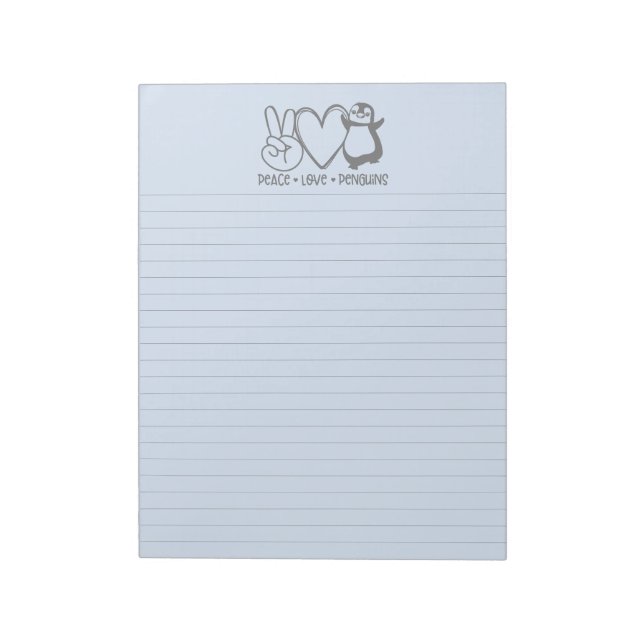 Bloco De Notas Notepad Linhado com Pinguins de Amor de Paz Azul (Invertido)