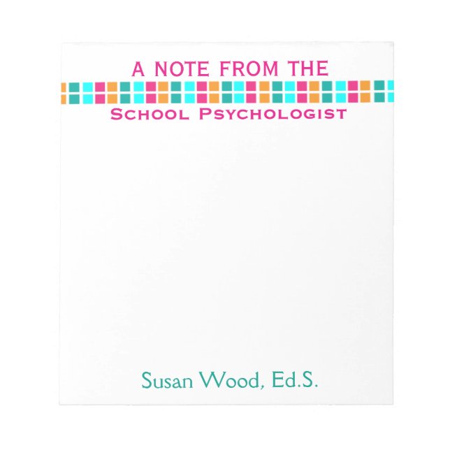 Bloco De Notas Notepad Mosaico Colorido do Psicólogo Escolar (Frente)