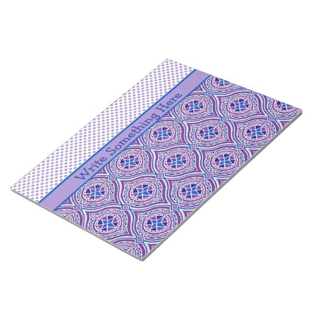 Bloco De Notas Notepad ou Jotter, Roxo, Ogeos Brancos, Polkas (Inclinado)