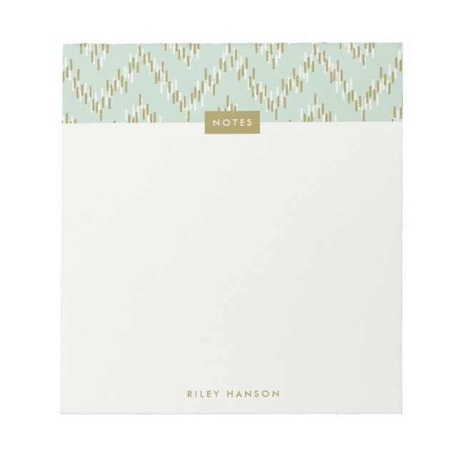 Bloco De Notas Notepad Padrão do Boho Ikat Zig Zag - Verde (Frente)