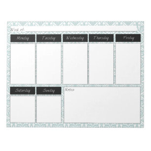 Bloco De Notas Notepad Padrão Semanal de Damasco Azul e Preto