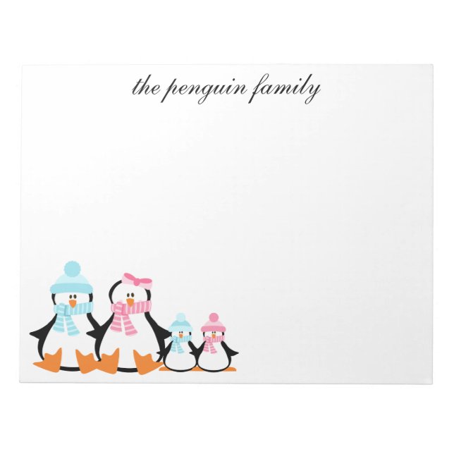 Bloco De Notas Notepad Personalizado Da Família Penguin Winter (Frente)