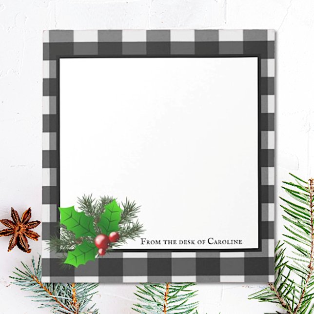Bloco De Notas Notepad Personalizado da Xadrez Holly Buffalo (Christmas Holly Buffalo Plaid Personalized Notepad)