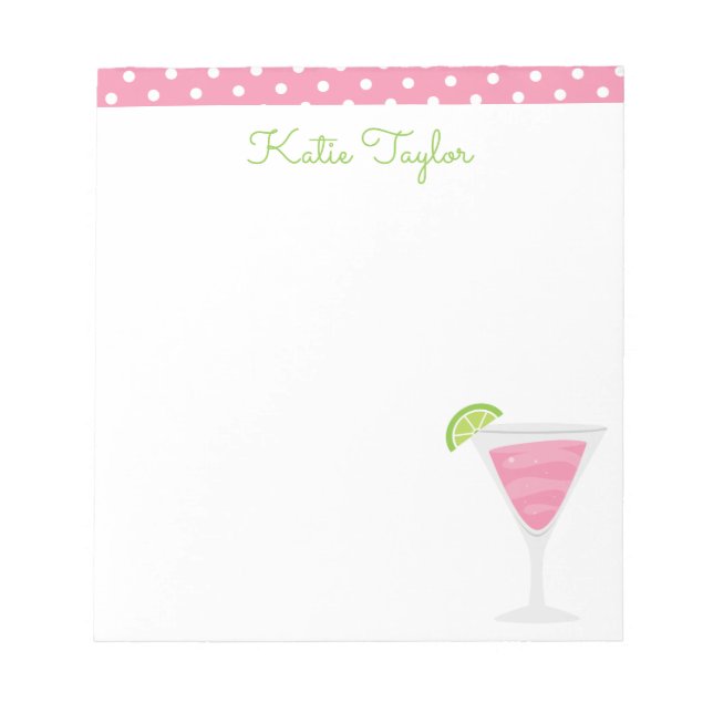 Bloco De Notas Notepad Personalizado de Cocktail de Bolinhas Rosa (Frente)