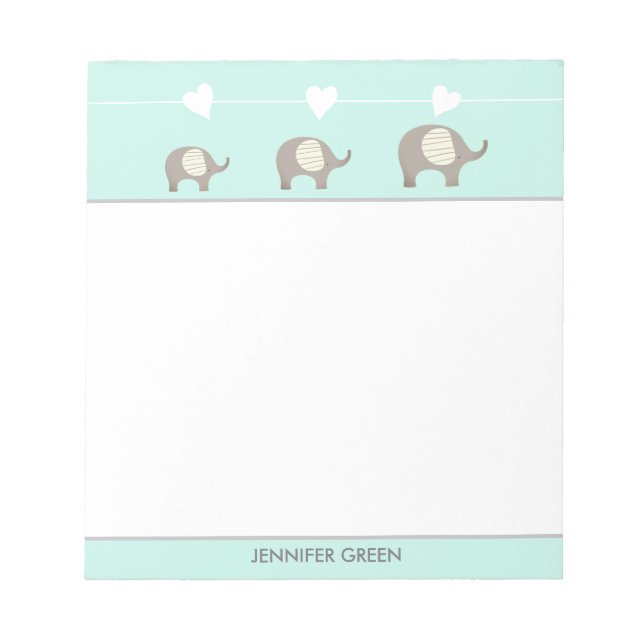Bloco De Notas Notepad Personalizado de Elefante de Cinza Mint (Frente)