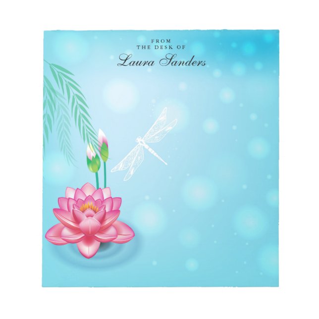 Bloco De Notas Notepad Personalizado de Flor de Lotus Rosa Elegan (Frente)