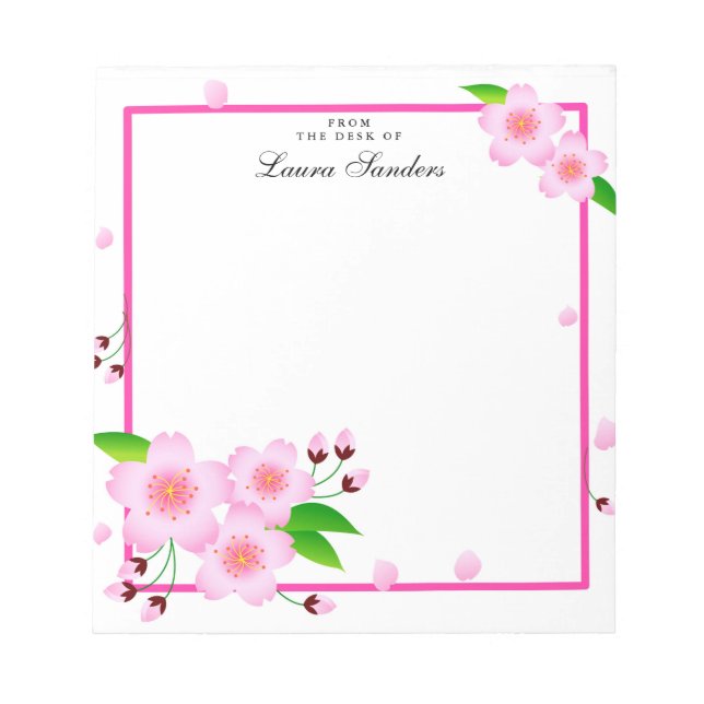 Bloco De Notas Notepad Personalizado de Flor de Pênia Rosa Elegan (Frente)